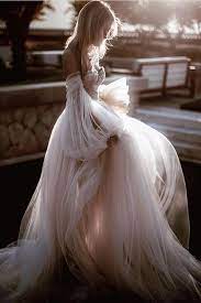 Chic Elegant Flowy Long Backless Beach Wedding Dresses With Sleeves Romantic Bridal Dress M1012 In 2021 Ball Gowns Wedding Wedding Dresses Beach Wedding Dress