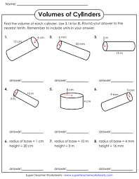 volume of a cylinder worksheets