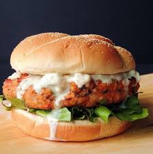 Buffalo Chicken Burgers With Creamy Blue Cheese Sauce Recipe Yummly Recipe Chicken Burgers Recipe Chicken Burgers Buffalo Chicken Burgers