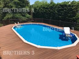 Large above ground pool deck with cascading steps. Aboveground Pools Brothers 3 Pools