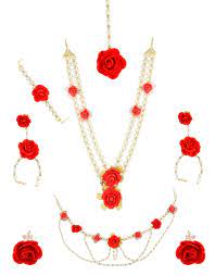 Vintage red plastic retro rockability hoop. Buy Red Flower Jewellery Styled With Pearls Artificial Flower Necklace Online Anuradha Art Jewellery