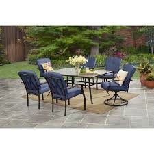 Mainstays Belden Park Outdoor Patio Dining Set 7 Piece Metal Cushioned Blue Walmart Com Outdoor Sofa Sets Patio Dining Set Patio