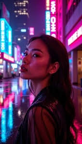 Free Neon Night Portrait Image