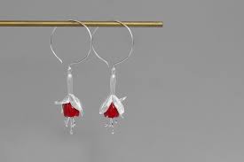 Red Fuchsia Flower Earring Sterling Silver Blossom Flower Etsy Fuchsia Flower Sterling Earrings Flower Earrings