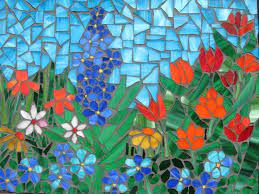 Mosaic Panel Spring Flowers Mosaic Artwork Mosaic Flowers Mosaic Art Projects