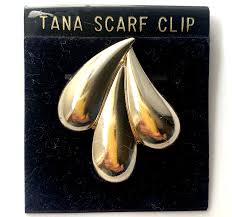 Tana Scarf Clip Silver Tone Raindrops Teardrop Original Card Vintage