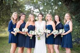 Wedding dresses with strapless necklines usually feature an embellished bodice, ruching in the neckline or a motif that draws attention to the upper part of the body. Navy Bridesmaid Dresses With Neutral Bouquets