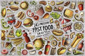 Fastfood Vector Clipart Fast Food Cartoon Png Set Food Etsy Food Cartoon Fast Food Cartoons Vector