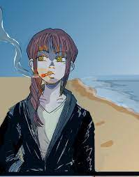 Makima at the beach in the style of FLCL : r/ChainsawMan