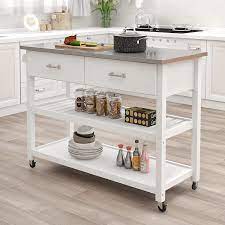 Stainless steel kitchen island trolley ukrainian flag. Buy Kitchen Island Rasoo White Stainless Steel Top Kitchen Cart On Wheels With 2 Drawers And Storage Shelves 47 24x19 68x35 82 Lxwxh Online In Hungary B08jc5sskt