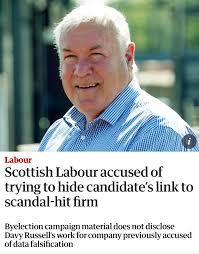 The Labour party has not told voters in the Hamilton, Larkhall and  Stonehouse byelection that its candidate, Davy Russell, worked as a  consultant to a subsidiary of Mears Group in the neighbouring