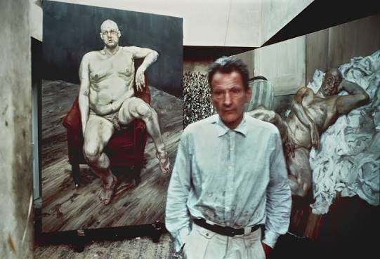 Bruce Bernard | LUCIAN FREUD IN HIS STUDIO WITH TWO PAINTINGS OF LEIGH BOWERY (1993) | MutualArt