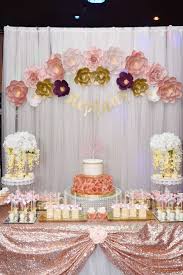 Jan 18, 2021 · to celebrate a roaring 20s theme, you can use glam decor that recalls the art deco mood of the era and glimmering rose gold for a sophisticated air. Sweet 16 Backdrop Rose Gold Party Theme Cake Table Decorations Rose Gold Party