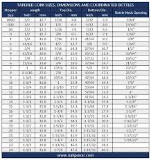 Size Chart For Tapered Cork Stoppers And Coordinated Bottles