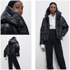 Zara Faux Leather Puffer Jacket Size Large Nwt Msrp 89 Ebay Jackets Puffer Jackets Zara