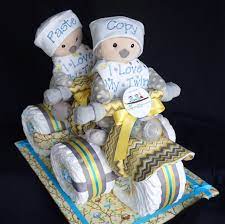 Twins Tricycle Built For Two Diaper Cake Www Facebook Com Diapercakesbydiana Baby Shower Diapers Twins Baby Shower Twin Diaper Cake
