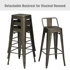 30 Set Of 4 Metal Indoor Outdoor Counter Height Bar Stools With Low Back And Rubber Feet Bar Stools Vintage Metal Chairs Metal Bar Stools