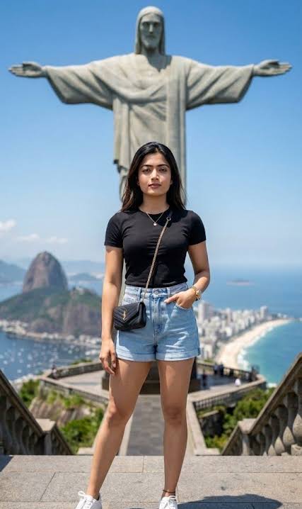 Christ the Redeemer and Casual Denim Shorts Portrait