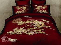 Black And Gold Bedding Sets Uk Chinoiserie Chinese Style Exquisite Dragon And Phoenix Print Red 4 Piece Bedding Sets Bedding Sets Gold Comforter Set Dragon Bedding
