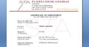 Contoh surat lamaran kerja umum, bank, karyawan, alfamart, pt, sekolahan, formal, fresh graduate, bahasa inggris, via email, tulis tangan, simple & downloadable. Contoh Surat Pengalaman Kerja Terbaru Perusahaan Tambang Batu Bara Mastimon Com