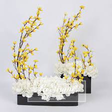 阑珊 新中式仿真花黄色迎春花白绣球成品花艺套装样板房装饰花 greenery floral arrangement flower arrangements flower decorations