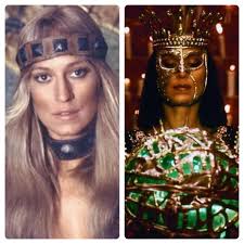 Sandahl Bergman as the wicked Queen Gedren in RED SONJA (1985). Sandahl  dials up the ham to 11 in this film but she seems to be having a good time!  Great costume