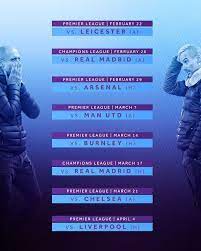 Manchester City Run Of Fixtures In 2020 Manchester City Burnley Real Madrid