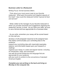 Business Letter To A Restaurant