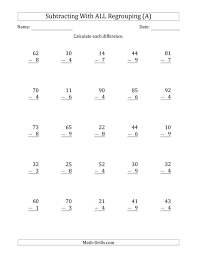 Looking for two digit subtraction worksheets without regrouping? Subtracting Digit Numbers With All Regrouping Subtraction Worksheets Multi Pin For 4th 1 Digit Subtraction Worksheets Worksheet Area Of A Triangle 6th Grade Worksheet Sketch A Graph Calculator Navy Math Test Math