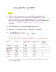 Worksheet Density Down The Periodic Table Periodic Table