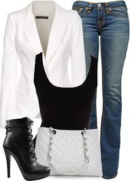 Black And White Blazer Womens Outfit White Blazer Black Tank Top And Blue Jeans Fashion White Blazer Black Tank Tops
