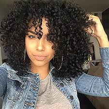 Check hairstyles with bangs for natural curly hair. Amazon Com Aisi Hair Curly Afro Wig With Bangs Shoulder Length Wig Curly Black Wig Afro Kinkys Curly Hair Wigs Synthetic Heat Resistant Wig Curly Full Wigs For Black Women Black