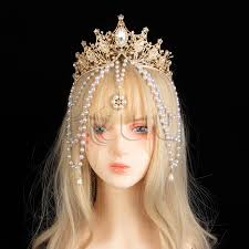 Lolita Sonne Halo Crown Kopfschmuck Quaste Perle Kette Engel Flügel Rose  Versetzt Stirnband Gothic Vintage Mary Barock Tiara Headwear