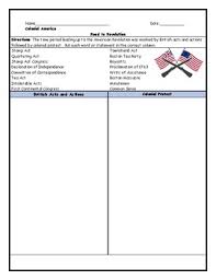 Colonial America British Acts And Colonial Protest T Chart With Word Bank Key