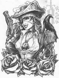 The usual pirate tattoo designs that a person wants to ink is a usually a symbol that is prevalent in pirate. Female Pirate And Roses Tattoos Sketch Pirate Woman Pirate Girl Tattoos Pirate Tattoo