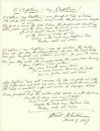 A 1887 Handwritten Draft Of Whitman S 1865 Poem O Captain My Captain Whitman Poems Walt Whitman Poems Walt Whitman