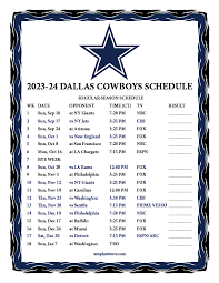 Dallas Cowboys Schedule Printable