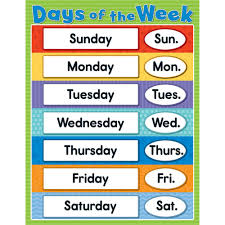 We come across texts and speeches in our day to day life where there is utilization of days more frequently. Days Of The Week Chartlet Gr K 4 Cd 114115 Carson Dellosa