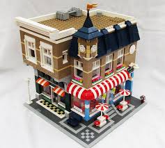 Ice Cream Shop With Music And Book Stores Love The Detail Of The Air Units On The Roof Lego Modular Shop Lego Lego
