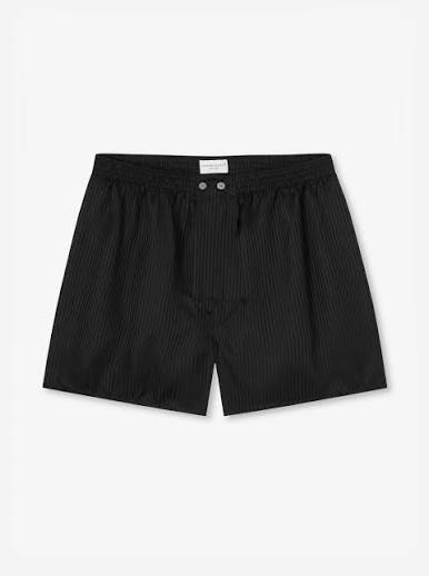 Men's Classic Fit Boxers Woburn Silk Black Stripe | Derek Rose
