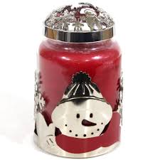 Yankee Candle Snowman Jar Holder Illuma Lid Sock Hat Christmas Silver Chrome Yankee Candle Candles Burning Candle