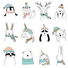 Download Premium Vector Of Hand Drawn Animals Enjoying A Christmas Holiday Animal Doodles Animal Drawings How To Draw Hands