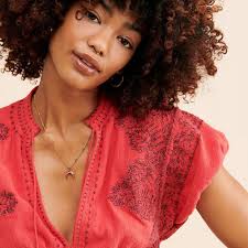 014 Free People Temecula Printed Embroidered Top NWOT Size XS