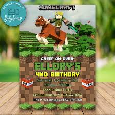 Editable Minecraft Birthday Invitation Instant Download Bobotemp