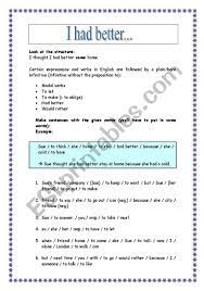 Understanding grammar is key to understanding a language. Had Better Esl Worksheet By Manuelanunes3