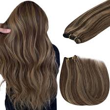 Warm, rich caramel is a beautiful shade for brunettes! Brazilian Remy Weft Human Hair Extensions Dark Brown With Caramel Blonde Highlights Sew In Weft Human Hair Bundles Sunnyhair