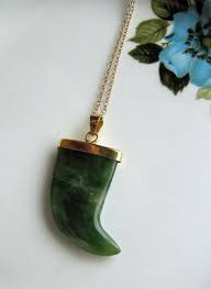 Vintage Gold Natural Green Jade Necklace Greenstone Hook Tooth Pendant 12kt Gold Plate Nephrite J Silver Elephant Ring Jade Necklace Sterling Silver Elephant