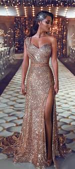 Stunning Champagne Sequins Long Prom Dresses Sesy Mermaid Prom Dresses With Split Dressywom Gorgeous Prom Dresses Mermaid Prom Dresses Sequin Evening Dresses