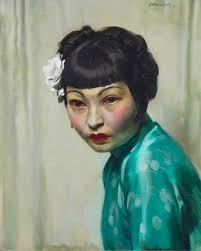 Bonhams : David Jagger R.O.I. (British, 1891-1958) The Chinese Coat 50.8 x  40.6 cm. (20 x 16 in.) (Painted in 1934)