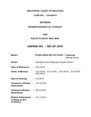 An extension of the probationary period for faculty members who have been granted a. Award 29335 Pdf Industrial Court Of Malaysia Case No 3 4 656 18 Between Reuben Rozario A L Stanley And Ralco Plastic Sdn Bhd Award No 583 Of 2019 Course Hero